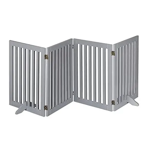 Produktbild: Relaxdays Absperrgitter, freistehendes Schutzgitter, HxB: 70 x 207 cm, mit Füßen, Hunde, Kindergitter klappbar, grau