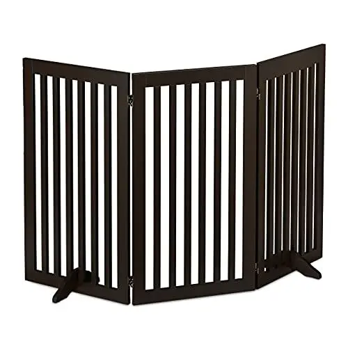 Produktbild: Relaxdays Absperrgitter, freistehendes Schutzgitter, HxB: 92 x 154 cm, mit Füßen, Hunde, Katzengitter klappbar, braun