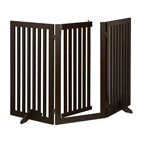 Produktbild: Relaxdays Absperrgitter, HxB: 92 x 154 cm, faltbar, mit Tür & Füßen, freistehendes Hunde Schutzgitter, Türgitter, braun