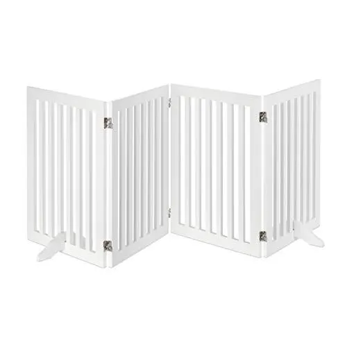 Produktbild: Relaxdays Absperrgitter, H x B: 70 x 206,5 cm, 4 Panel, faltbar, mit Füßen, verstellbares Hunde Schutzgitter, MDF, weiß