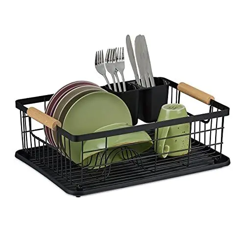 Produktbild: Relaxdays Abtropfgestell, Besteckkorb & Abtropfschale, Geschirrständer Küche, Abtropfgitter, Kunststoff, Metall, schwarz