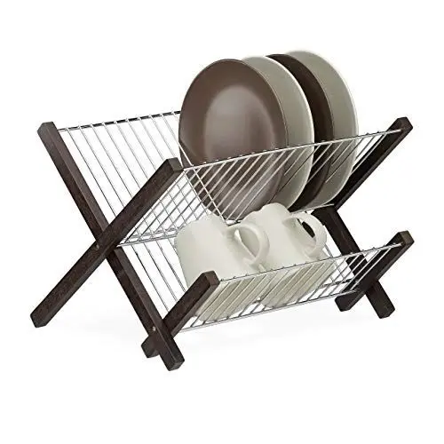 Produktbild: Relaxdays Abtropfgestell Edelstahl, 2 Ebenen, faltbar, platzsparendes Abtropfgitter, HBT: 25,5 x 39 x 30 cm, dunkelbraun