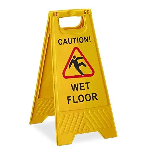 Produktbild: Relaxdays Achtung Rutschgefahr Aufsteller, Englisch, Warnschild Caution Wet Floor, 2-seitig beschriftet, klappbar, gelb