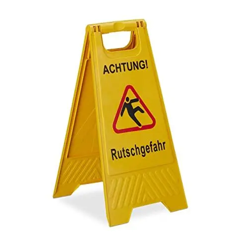 Produktbild: Relaxdays Achtung Rutschgefahr Aufsteller, klappbar, Warnschild vor Glätte, beidseitig beschriftet, Hinweisschild, gelb, 1 Stück
