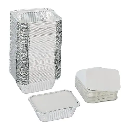 Produktbild: Relaxdays Aluschalen mit Deckel, 100er Set, 260 ml, zum Backen & Grillen, Assietten für Gastronomie, Alubehälter, Silber