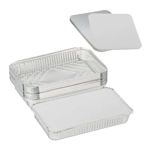 Produktbild: Relaxdays Aluschalen mit Deckel, 25er Set, 1800 ml, zum Backen & Grillen, Assietten für Gastronomie, Alubehälter, Silber