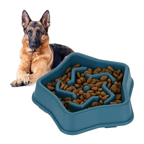 Produktbild: Relaxdays Anti Schling Napf, Futternapf für Hunde, Tiernapf 600 ml, langsames Fressen, Hundenapf spülmaschinenfest, blau, 5 x 22 x 22 cm