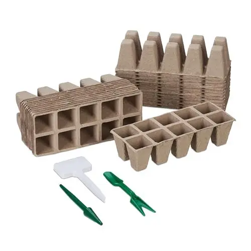 Produktbild: Relaxdays Anzuchttöpfe 240er Set, inklusive Zubehör, biologisch abbaubar, Anpflanztöpfchen, HBT: 5 x 3,5 x 3,5 cm, braun, 30% Kunststoff 70% Papier