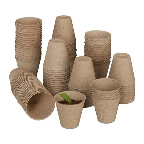Produktbild: Relaxdays Anzuchttöpfe im 120er Set, biologisch abbaubar, Zellulose, HxD: 7,5 x 8 cm, runde Anzuchtgefäße, klein, natur
