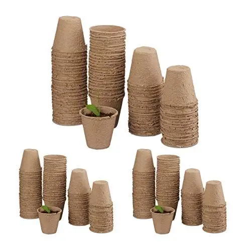 Produktbild: Relaxdays Anzuchttöpfe im Set, biologisch abbaubar, für Pflanzen, 80 Stück Pflanztöpfe, Zellulose, rund, 8 cm, beige, 8 x 7.5 x 7.5 cm