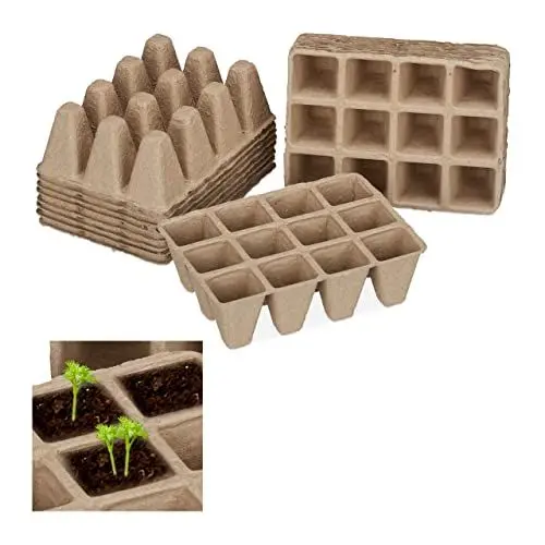 Produktbild: Relaxdays Anzuchttöpfe im Set, biologisch abbaubar, für Pflanzen, eckig, 204 Stück Pflanztöpfe, Zellulose, H: 5cm, beige