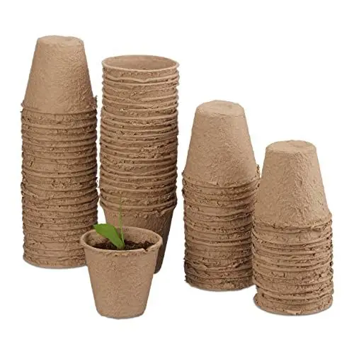 Produktbild: Relaxdays Anzuchttöpfe im Set, biologisch abbaubar, für Pflanzen, rund, 80 Stück, Pflanztöpfe, Zellulose, D: 6 cm, beige, H x D: ca. 5,5 x 6 cm