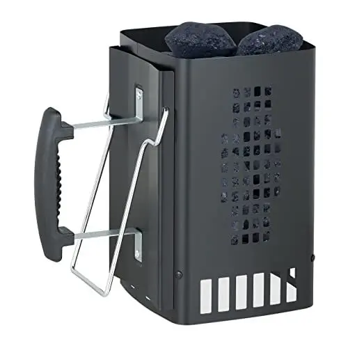 Produktbild: Relaxdays Anzündkamin Grill, mit Sicherheitsgriff & Haltebügel, HBT: 27 x 18 x 17 cm, Anzündhilfe Grillkohle, schwarz