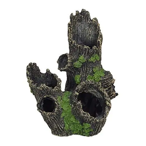 Produktbild: Relaxdays Aquarium Deko, Baumstamm Höhle, Natur-Optik, Versteck, Aquarienzubehör HxBxT 16,5 x 15,5 x 11 cm, schwarz-grün