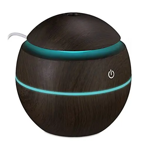 Produktbild: Relaxdays Aroma Diffuser, für Wasser, ätherische Öle, Raumbefeuchter 150 ml, LED Farbwechsel, USB Anschluss, Dunkelbraun