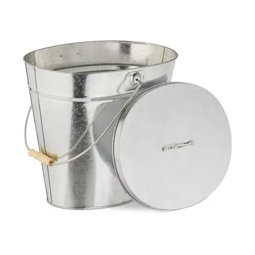 Produktbild: Relaxdays Ascheeimer mit Deckel, 12 l, Aschetonne mit Henkel, für Kohle & Asche, Kamin, Ofen, verzinkter Stahl, Silber