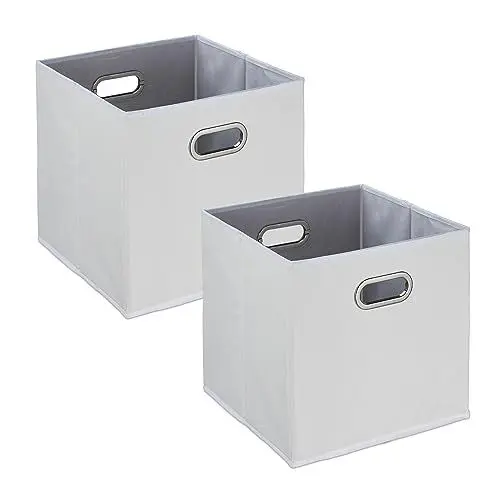 Produktbild: Relaxdays Aufbewahrungsbox, 2er Set, Faltbare Regalboxen, Grifflöcher, HxBxT: 32 x 33 x 33 cm, Faltboxen, Leinen, weiß, Weiss