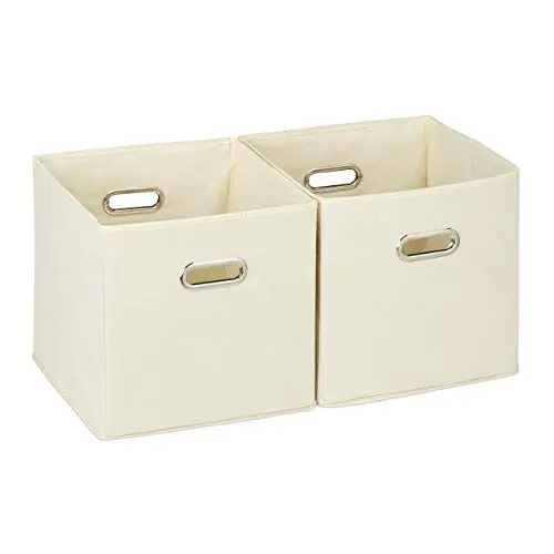 Produktbild: Relaxdays Aufbewahrungsbox 2er Set, Regalkorb ohne Deckel, mit Griff, faltbar, Stoffbox quadratisch, 30 cm, beige, 30 x 30 x 30 cm