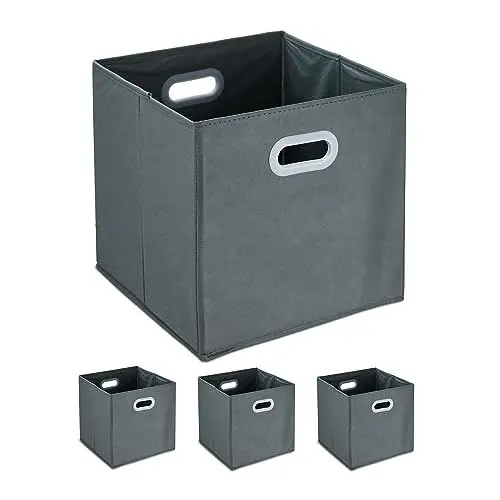 Produktbild: Relaxdays Aufbewahrungsbox, 4er Set, Faltbare Regalboxen, Grifflöcher, HxBxT: 32 x 33 x 33 cm, Faltboxen, Vlies, grau