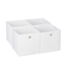 Produktbild: Relaxdays Aufbewahrungsbox 4er Set, Faltbare Regalboxen, HxBxT: 30 x 30 x 30 cm, Grifflöcher, Faltboxen für Regale, weiß