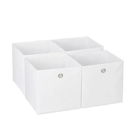 Produktbild: Relaxdays Aufbewahrungsbox 4er Set, Faltbare Regalboxen, HxBxT: 30 x 30 x 30 cm, Grifflöcher, Faltboxen für Regale, weiß