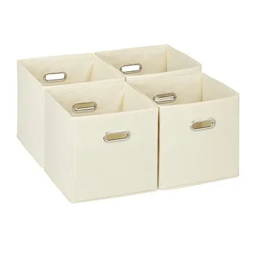 Produktbild: Relaxdays Aufbewahrungsbox 4er Set, Faltbare Regalboxen, HxBxT: 30x30x30 cm, mit Griffen, Faltboxen für Regale, beige