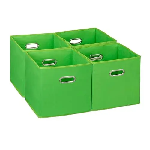 Produktbild: Relaxdays Aufbewahrungsbox 4er Set, Faltbare Regalboxen, HxBxT: 30x30x30 cm, mit Griffen, Faltboxen für Regale, grün