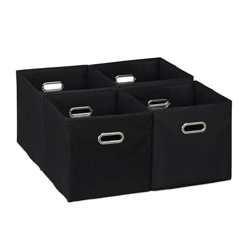 Produktbild: Relaxdays Aufbewahrungsbox 4er Set, Faltbare Regalboxen, HxBxT: 30x30x30 cm, mit Griffen, Faltboxen für Regale, schwarz