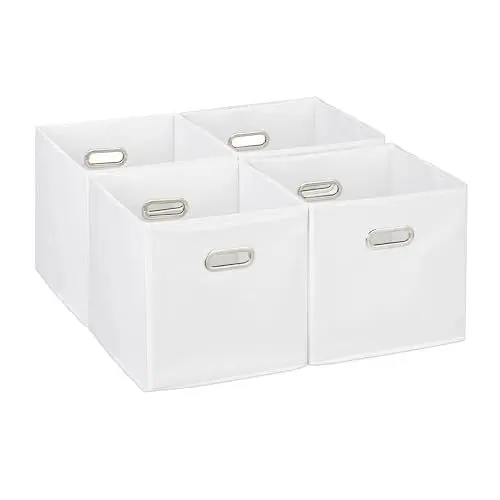 Produktbild: Relaxdays Aufbewahrungsbox 4er Set, Faltbare Regalboxen, HxBxT: 30x30x30 cm, mit Griffen, Faltboxen für Regale, weiß