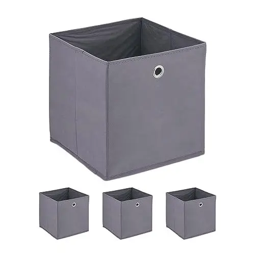 Produktbild: Relaxdays Aufbewahrungsbox, 4er Set, faltbar, H x B x T: 30 x 30 x 30 cm, Stoffbox mit Griffloch, dunkelgrau