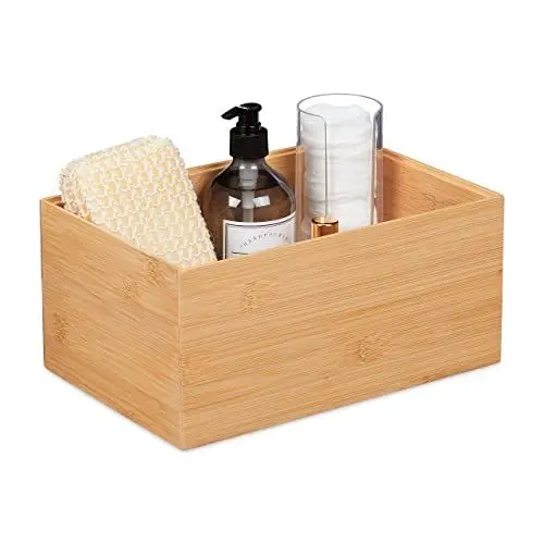 Produktbild: Relaxdays Aufbewahrungsbox Bambus, stapelbar, Bambuskiste ohne Deckel, stabil, HBT: 14 x 30 x 20 cm, Stapelbox, natur
