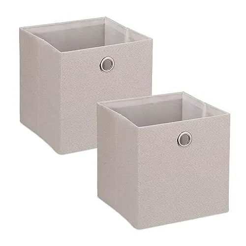 Produktbild: Relaxdays Aufbewahrungsbox, Ordnungsbox aus Stoff, 2er-Set, HxBxT: 30,5 x 30,5 x 30,5 cm, Faltbarer Regalkorb, beige