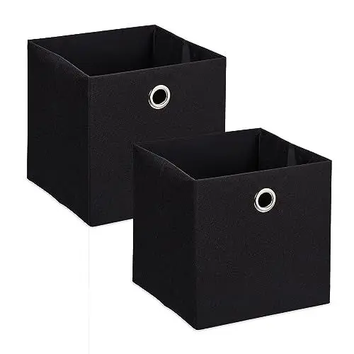 Produktbild: Relaxdays Aufbewahrungsbox, Ordnungsbox aus Stoff, 2er-Set, HxBxT: 30,5 x 30,5 x 30,5 cm, Faltbarer Regalkorb, schwarz