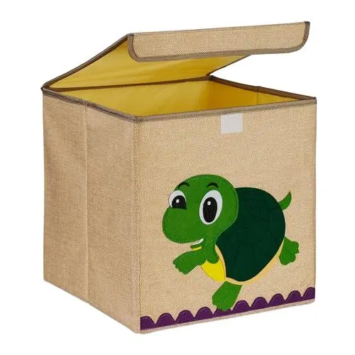 Produktbild: Relaxdays Aufbewahrungsbox, Schildkröte, Stoffbox für Kinder, faltbar, HBT: 33 x 33 x 33 cm, Spielzeugbox, beige/grün