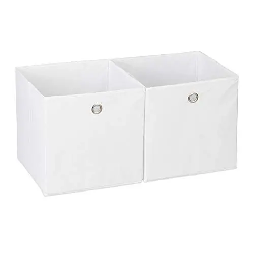 Produktbild: Relaxdays Aufbewahrungsbox Stoff 2er Set, quadratisch, Aufbewahrung für Regal, Stoffbox in Würfelform 30x30x30 cm, weiß