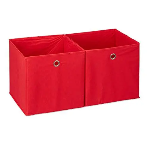 Produktbild: Relaxdays Aufbewahrungsbox Stoff 2er Set, quadratisch, Aufbewahrung für Regal, Stoffbox in Würfelform 30x30x30 cm, rot