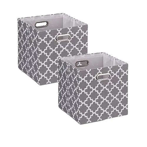 Produktbild: Relaxdays Aufbewahrungsbox aus gemustertem Stoff, 2er-Set, HBT: 30,5 x 30,5 x 30 cm, faltbarer Regalkorb, grau/weiß