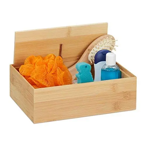 Produktbild: Relaxdays Aufbewahrungsbox mit Deckel, Bambus Kasten, Deko, für Utensilien, Allzweckkiste, klein, HBT: 7x22x15 cm, Natur