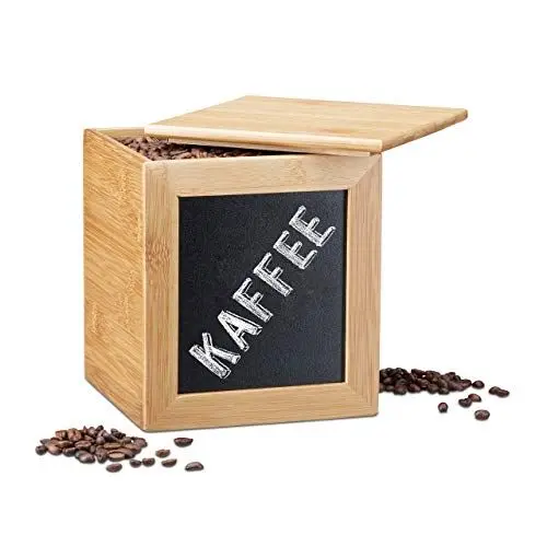 Produktbild: Relaxdays Aufbewahrungsbox mit Tafel, schmale Holzbox, Bambus, mit Deckel, für Küche, HBT: 17 x 15,5 x 15,5 cm, natur