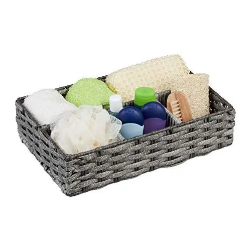Produktbild: Relaxdays Aufbewahrungskorb 4 Fächer, Körbchen geflochten, Badezimmer Dekokorb, Kunststoff, HBT: 8 x 31 x 21 cm, schwarz