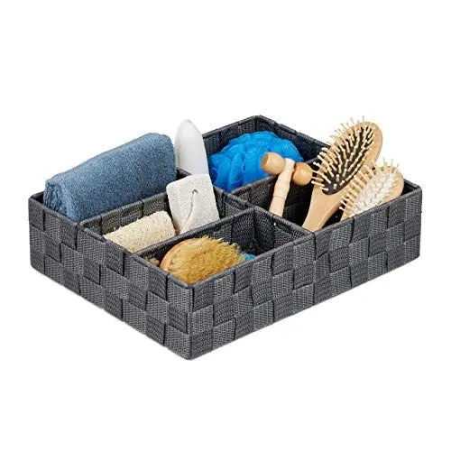 Produktbild: Relaxdays Aufbewahrungskorb, 5 Fächer, eckig, geflochten, PP-Kunststoff, Badezimmer Aufbewahrung, Ordnungskorb, grau