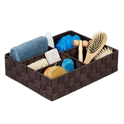 Produktbild: Relaxdays Aufbewahrungskorb, 5 Fächer, eckig, geflochten, PP-Kunststoff, Badezimmer Aufbewahrung, Ordnungskorb, braun
