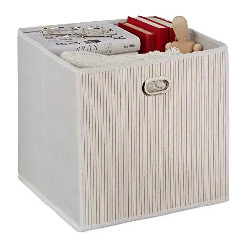Produktbild: Relaxdays Aufbewahrungskorb Bambus, Badkörbchen quadratisch, Stoff Regalkorb hoch, HBT: 31 x 31 x 31 cm, faltbar, weiß
