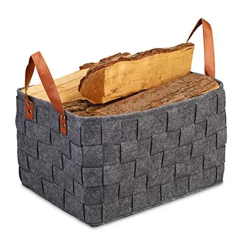 Produktbild: Relaxdays Aufbewahrungskorb Filz, faltbare Aufbewahrungsbox, Filzkorb mit Henkeln, HxBxT: 26 x 40 x 30 cm, dunkelgrau