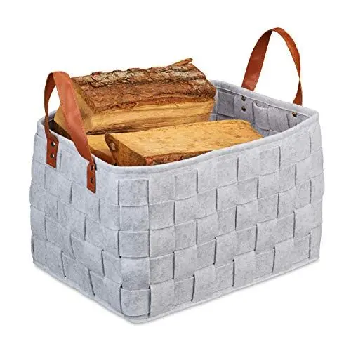 Produktbild: Relaxdays Aufbewahrungskorb Filz, faltbare Aufbewahrungsbox, Filzkorb mit Henkeln, HxBxT: 26 x 40 x 30 cm, hellgrau, 1 Stück