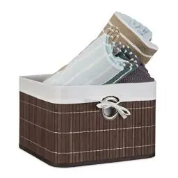 Produktbild: Relaxdays Aufbewahrungskorb, Stoffbezug, Bambus, rechteckig, Bad, Accessoires, Spielzeug, HxBxT: 20x31x31 cm, braun