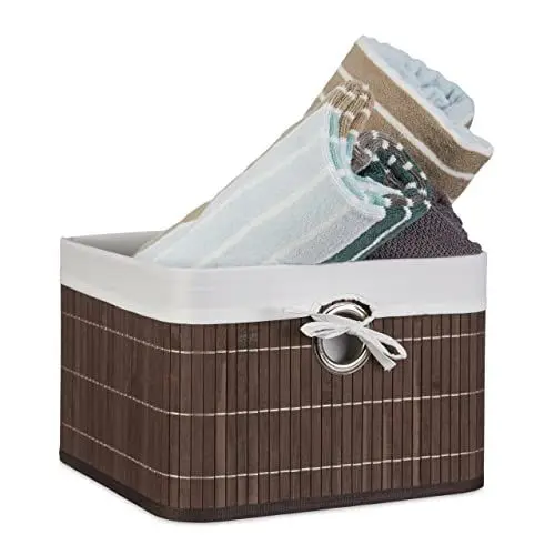 Produktbild: Relaxdays Aufbewahrungskorb, Stoffbezug, Bambus, rechteckig, Bad, Accessoires, Spielzeug, HxBxT: 20x31x31 cm, braun