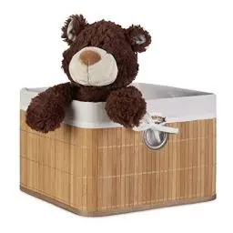 Produktbild: Relaxdays Aufbewahrungskorb, Stoffbezug, Bambus, rechteckig, Bad, Accessoires, Spielzeug, HxBxT: 20x31x31 cm, natur