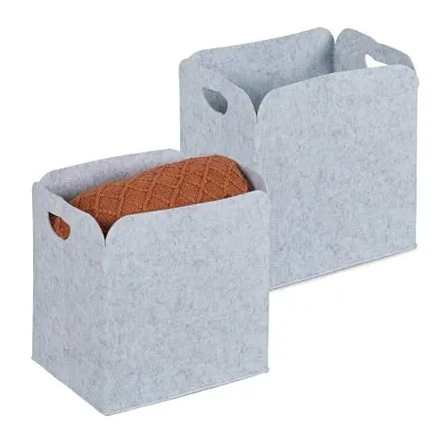 Produktbild: Relaxdays Aufbewahrungskorb aus Filz, 2er Set, HBT: 30 x 30 x 23 cm, Stoffkiste zur Kleinteilaufbewahrung, hellgrau