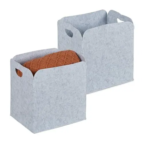 Produktbild: Relaxdays Aufbewahrungskorb aus Filz, 2er Set, HBT: 36 x 36 x 27 cm, Stoffkiste zur Kleinteilaufbewahrung, hellgrau